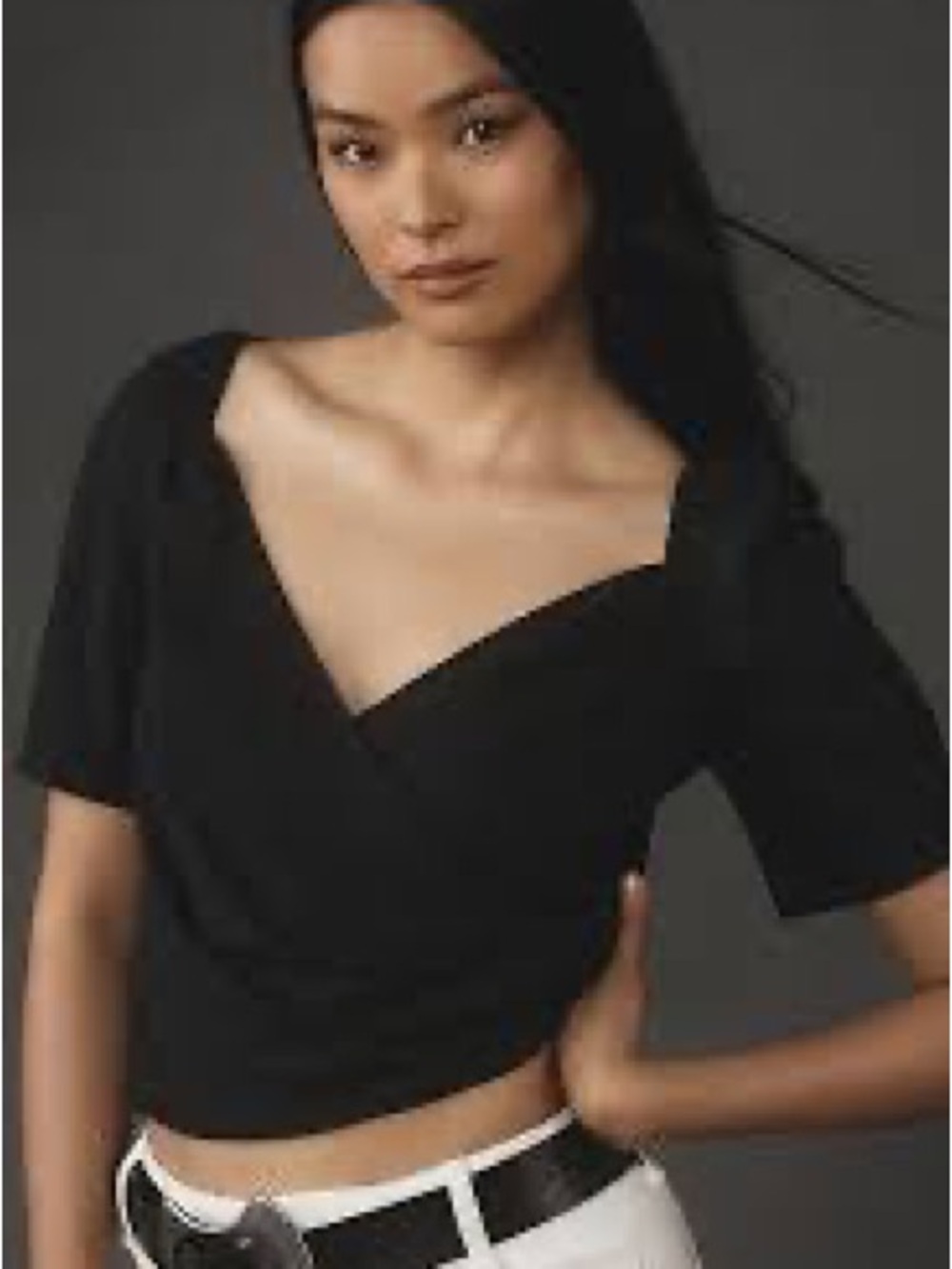 Anthropologie Puff Sleeve Wrap Black Top XL